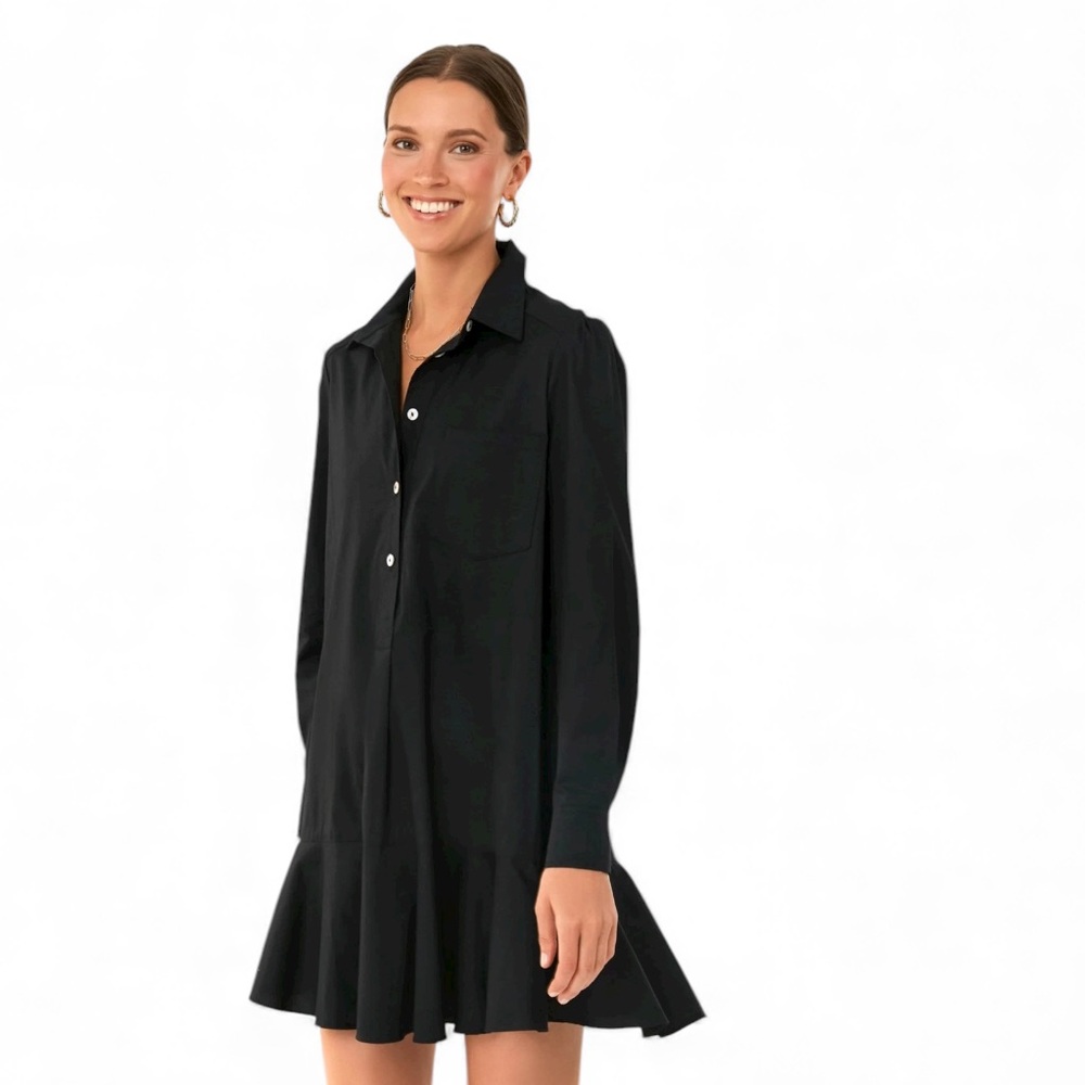 Tuckernuck Women's Black Callahan Shirt Dress‎ Ruffle Hem Swing Style Size Small